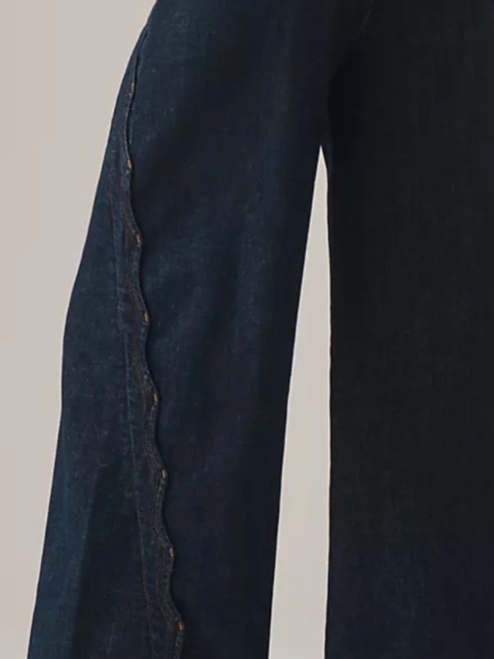 Maeve Scalloped Side-Seam Wide Leg Jeans in Dark Indigo - Picture 3 of 8